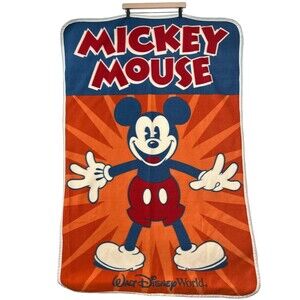 Vintage Disneyworld Mickey Mouse Fleece Blanket‎ Throw 40" x 57" Retro Spellout
